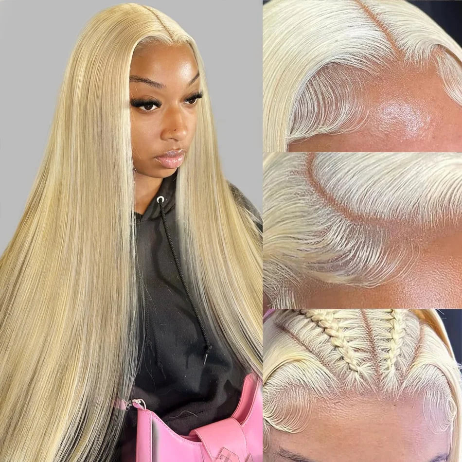 Perruque blonde cheveux humains longs et lisses Hd dentelle frontale 13X6 perruque brésilienne femmes 30 40 pouces 230 densité – Image 7