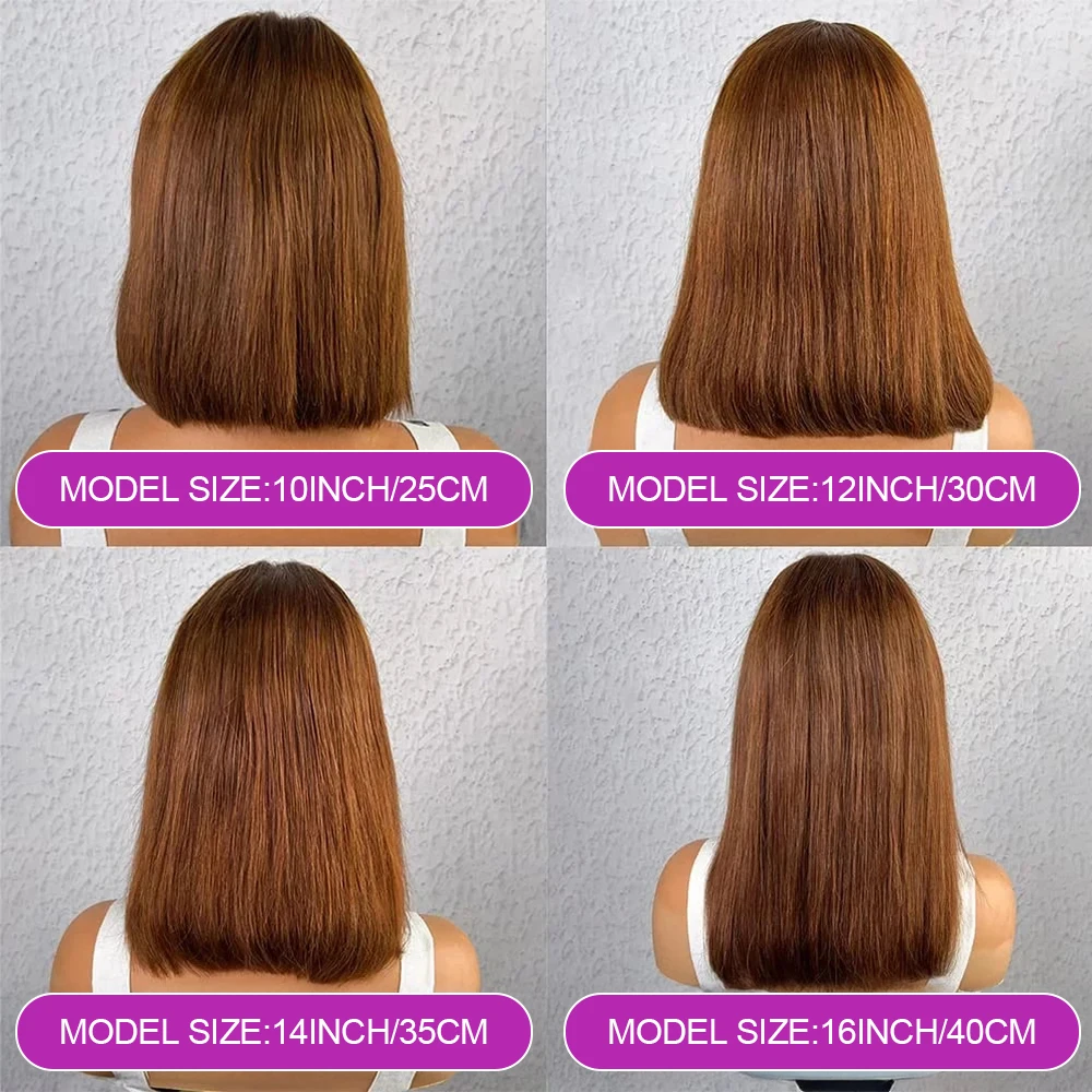 Perruque Cheveux Humains Dentelle frontale Sans Colle 16 Pouces Brun Chocolat Lisse Bob Court 13x4 HD Ariana – Image 8