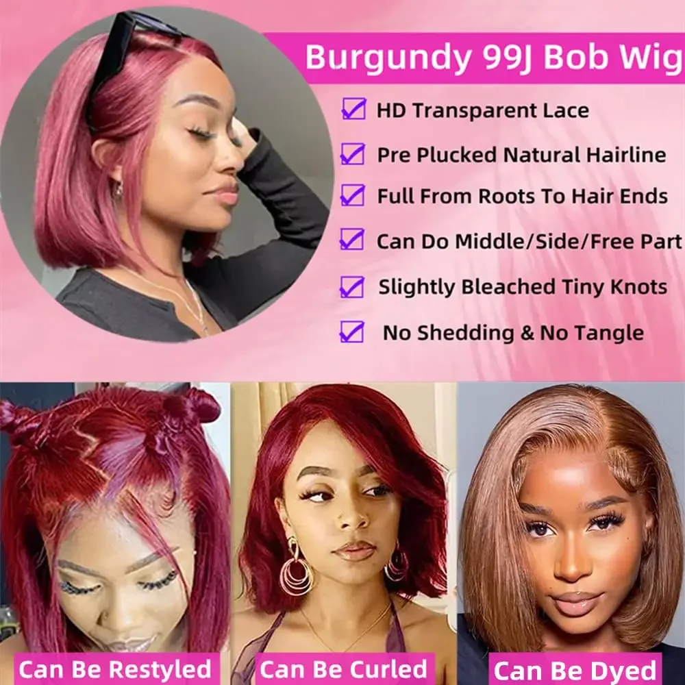 Perruque bordeaux lisse en cheveux humains, Lace Front 13x4 HD brésiliens Remy pour femmes Alexandra – Image 9