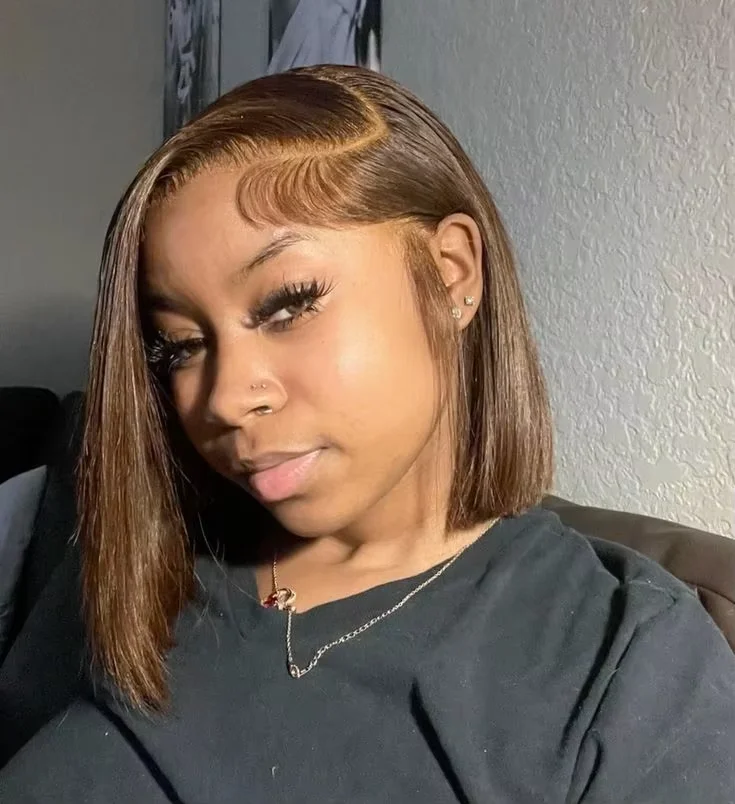 Perruques Bob brésiliennes droites brune 7x5 sans colle 100% cheveux humains # 4 13x4 HD Alyson – Image 9