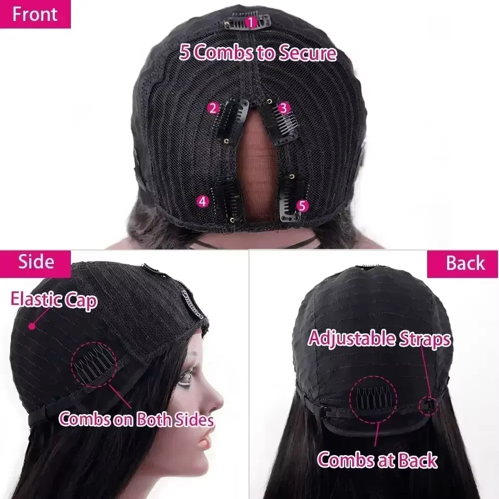 Perruque longue V-Part en Cheveux Humains Ondulés pour Femmes, Densité 220, Noire, Modèle Amélioré, 28-32 Pouces Adèle – Image 4