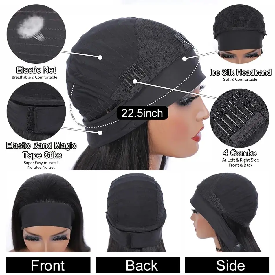 Perruque bandeau en cheveux humains ondulés, 16 pouces, sans colle, brésiliens lisses, ondulations profondes Amélie – Image 4
