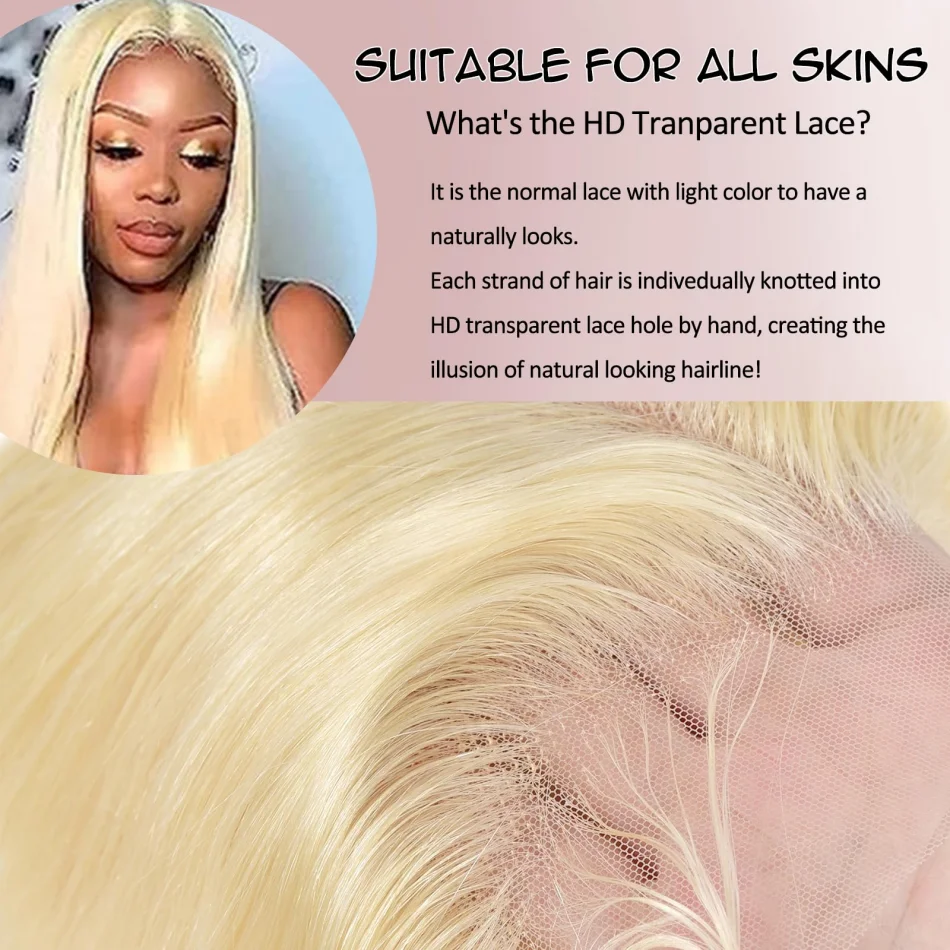 Perruque blonde cheveux humains longs et lisses Hd dentelle frontale 13X6 perruque brésilienne femmes 30 40 pouces 230 densité – Image 4