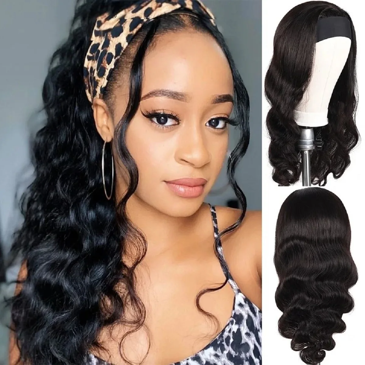 Perruque bandeau en cheveux humains ondulés, 16 pouces, sans colle, brésiliens lisses, ondulations profondes Amélie – Image 8