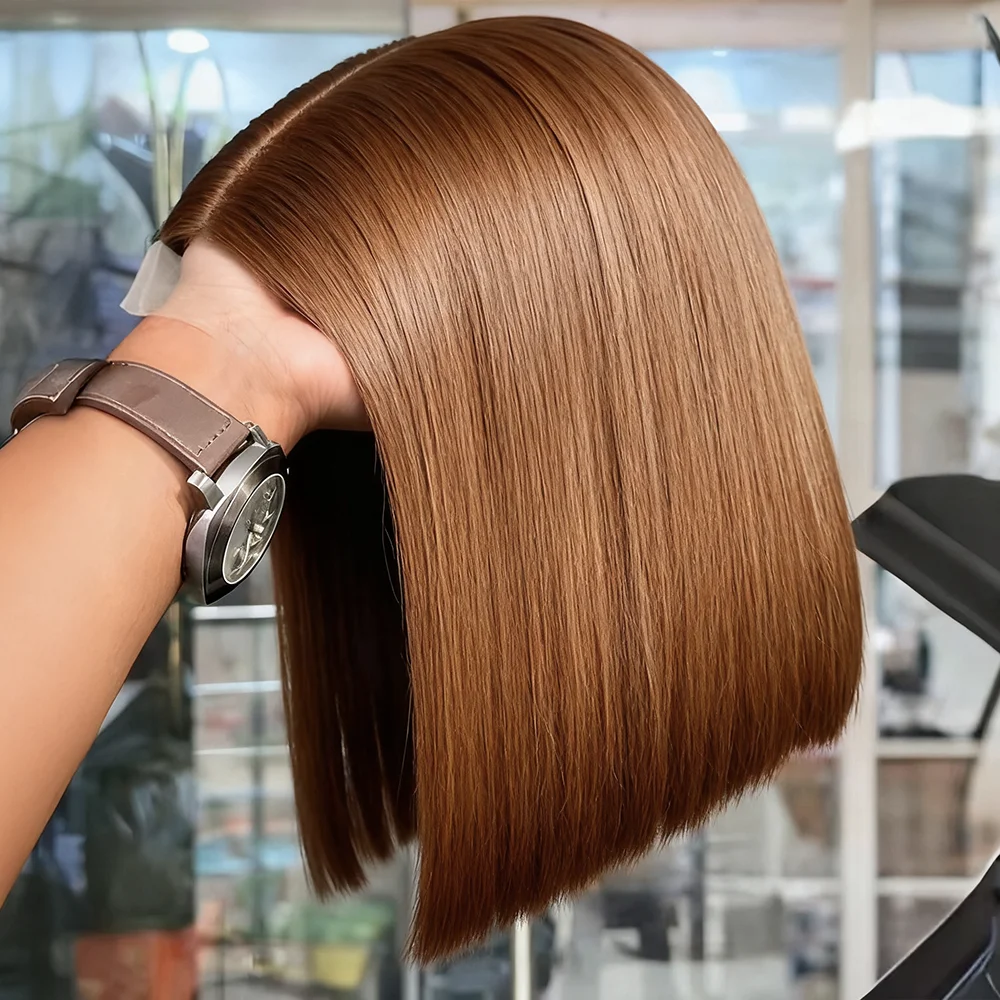 Perruques Bob brésiliennes droites brune 7x5 sans colle 100% cheveux humains # 4 13x4 HD Alyson