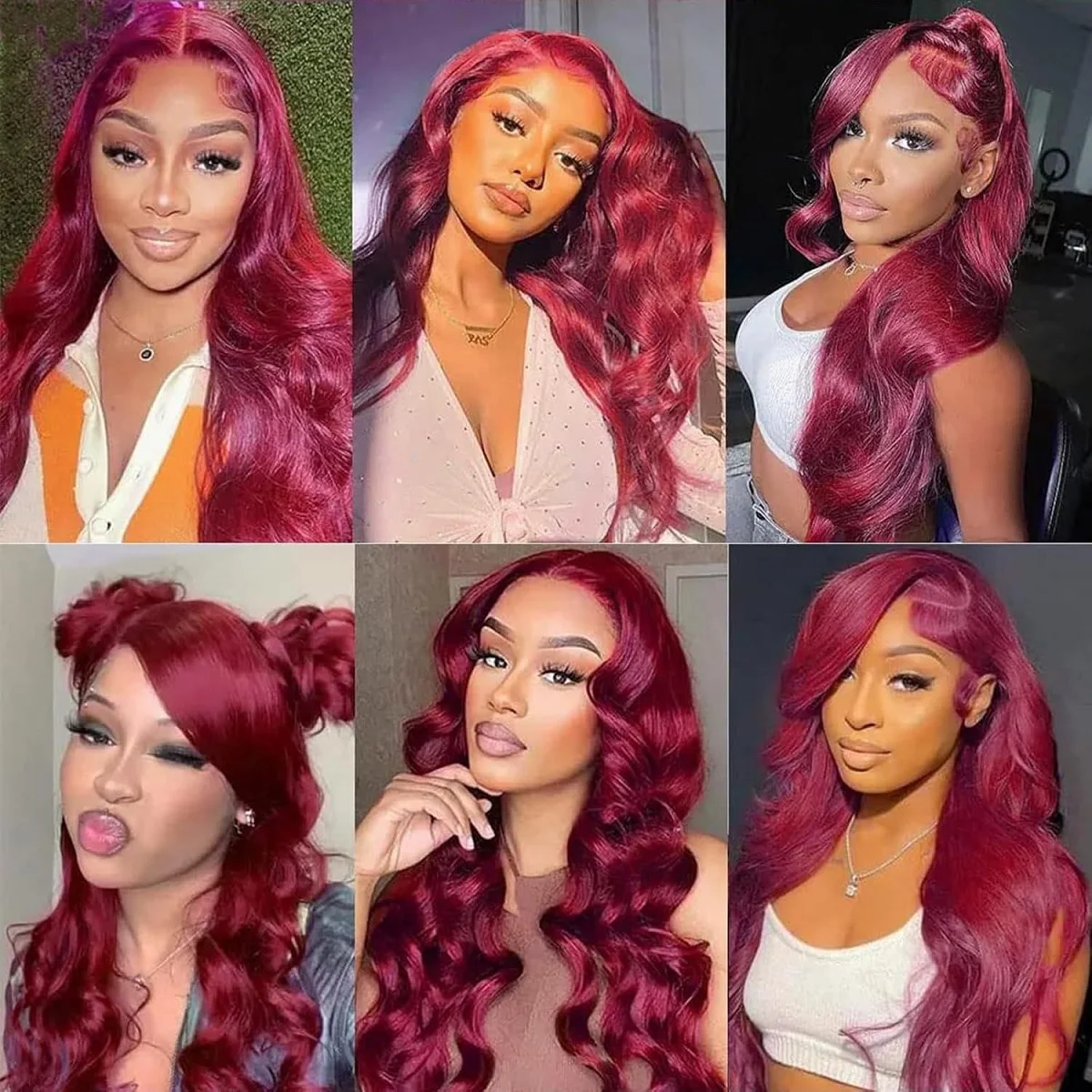 Perruques Body Wave Lace Front 99j Bourgogne en Cheveux Humains, 220% Densité 13x4, pour Femmes Aya – Image 6