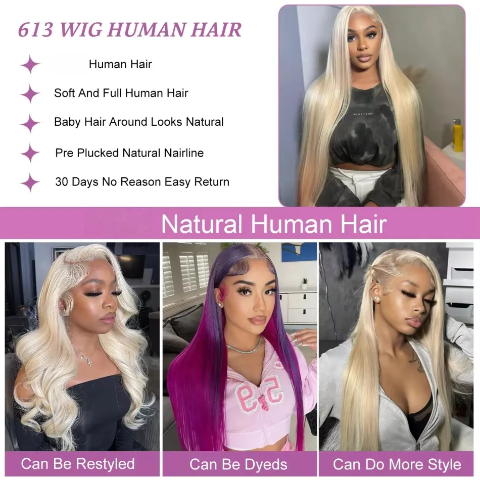 Perruque blonde cheveux humains longs et lisses Hd dentelle frontale 13X6 perruque brésilienne femmes 30 40 pouces 230 densité – Image 3