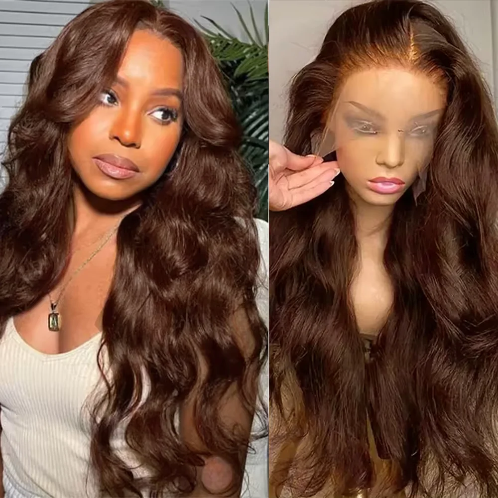 Perruque vaguée brun chocolat 13x6 HD dentelle avant cheveux humains 200 densité HD pour femmes Andréa