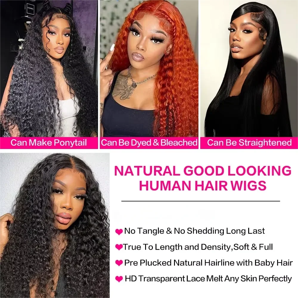 Perruques de cheveux humains longue de vague profonde 13x4 HD dentelle transparente 13x6 pour les femmes 220% densité Anaê – Image 5