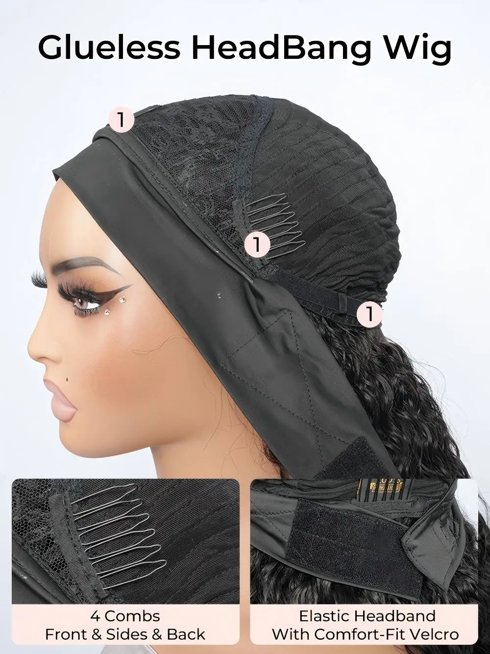 Perruques bandeau bouclées crépues en cheveux humains brésiliens, densité 200%, 20 pouces, sans colle Adélaïde – Image 6