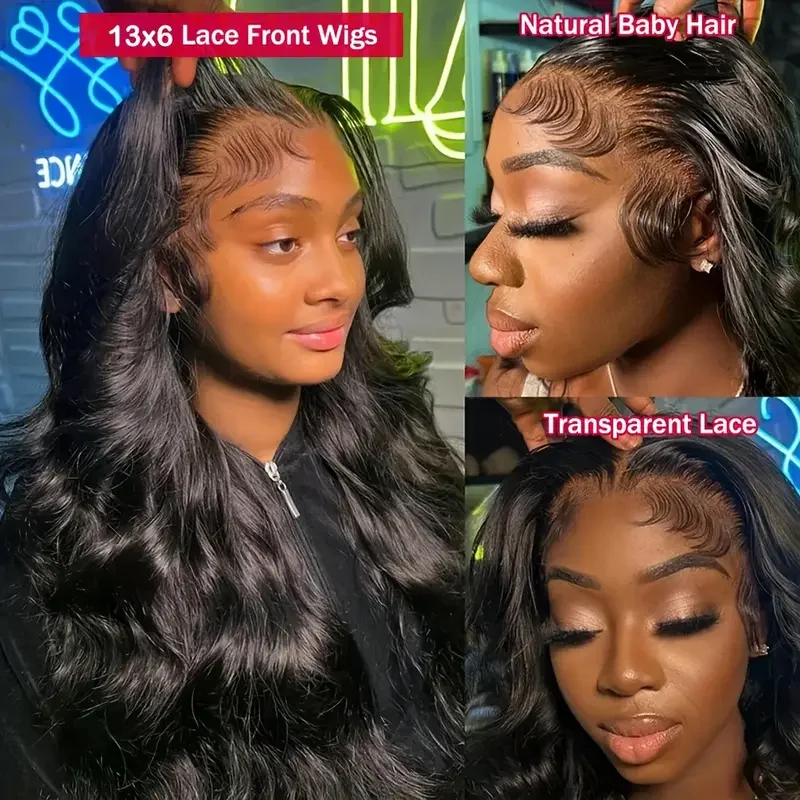 Perruque noire ondulée en cheveux humains 200 densité 13x6 HD femme 30 40 pouces brésilienne – Image 8