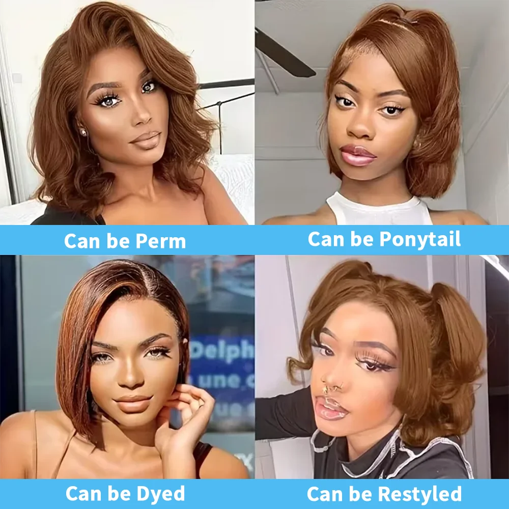 Perruques Bob brésiliennes droites brune 7x5 sans colle 100% cheveux humains # 4 13x4 HD Alyson – Image 5