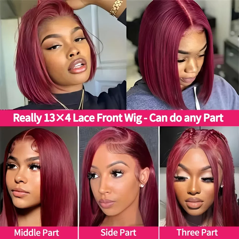 Perruque bordeaux lisse en cheveux humains, Lace Front 13x4 HD brésiliens Remy pour femmes Alexandra – Image 6