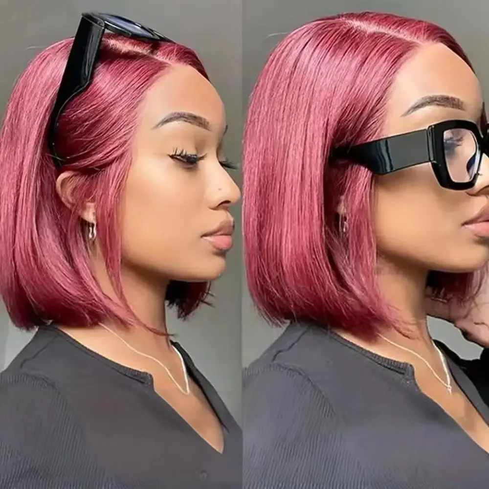 Perruque bordeaux lisse en cheveux humains, Lace Front 13x4 HD brésiliens Remy pour femmes Alexandra
