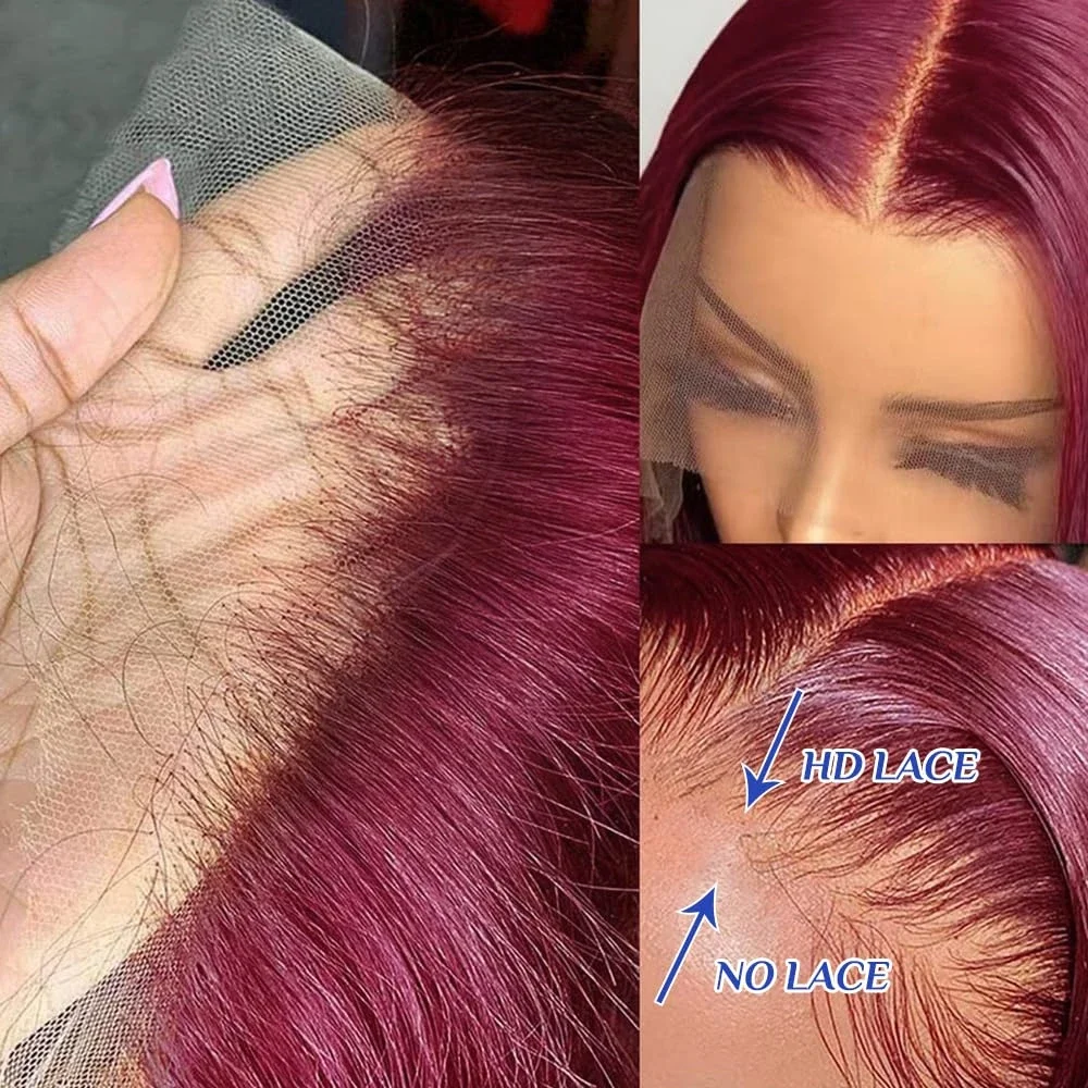 Perruque bordeaux lisse en cheveux humains, Lace Front 13x4 HD brésiliens Remy pour femmes Alexandra – Image 5