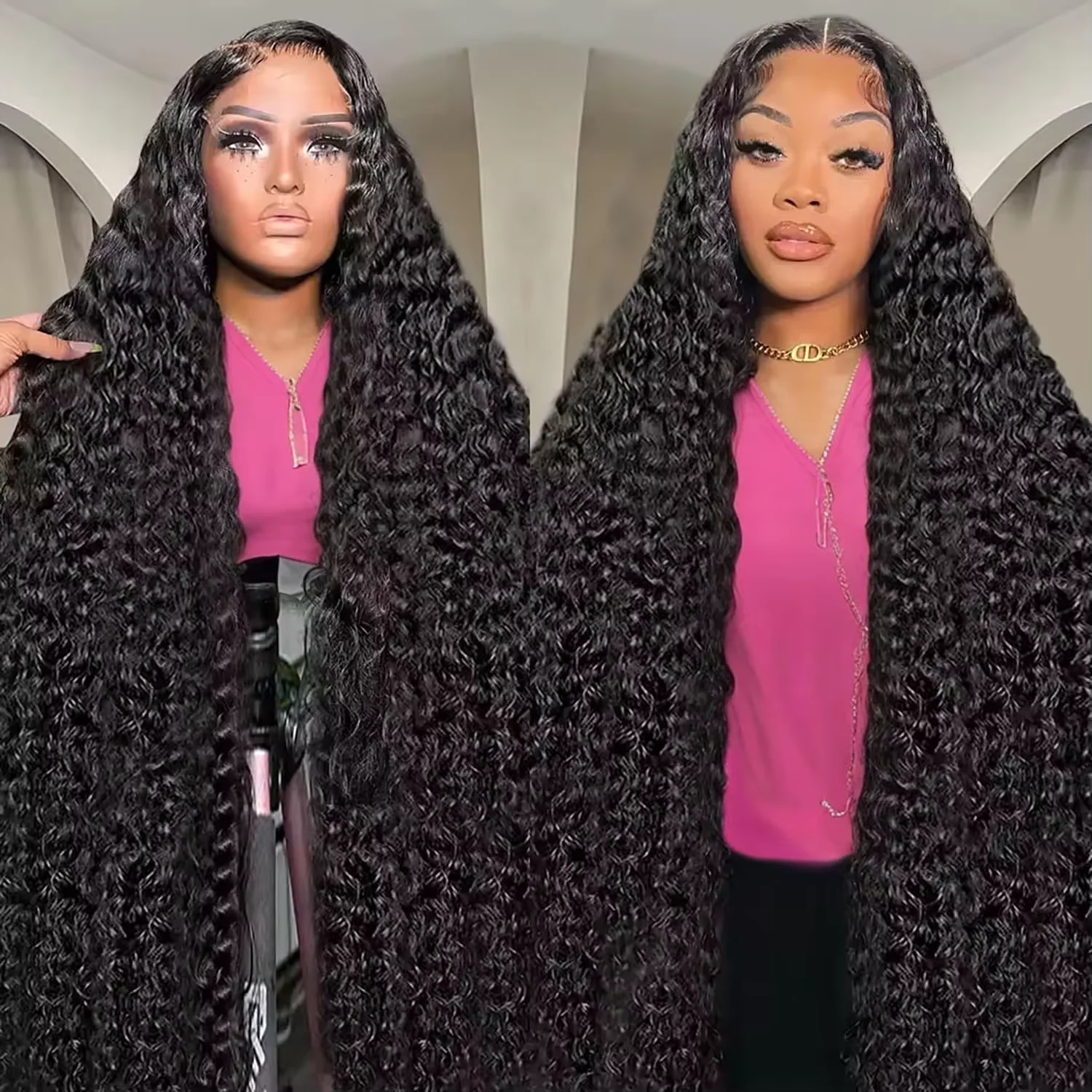 Perruques de cheveux humains longue de vague profonde 13x4 HD dentelle transparente 13x6 pour les femmes 220% densité Anaê