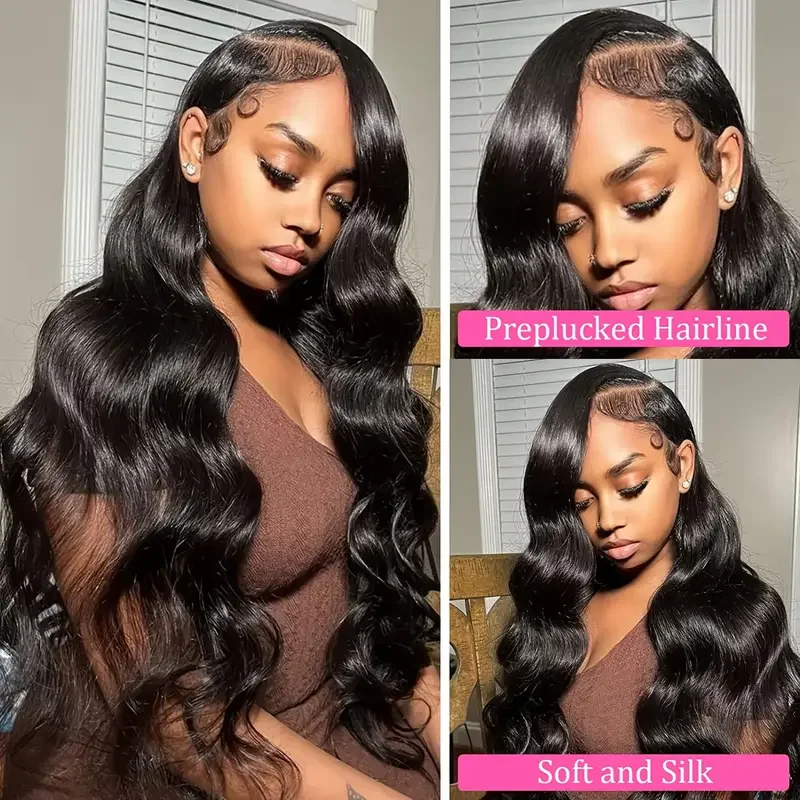 Perruque noire ondulée en cheveux humains 200 densité 13x6 HD femme 30 40 pouces brésilienne – Image 9