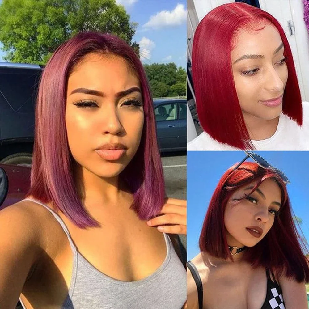 Perruque bordeaux lisse en cheveux humains, Lace Front 13x4 HD brésiliens Remy pour femmes Alexandra – Image 3
