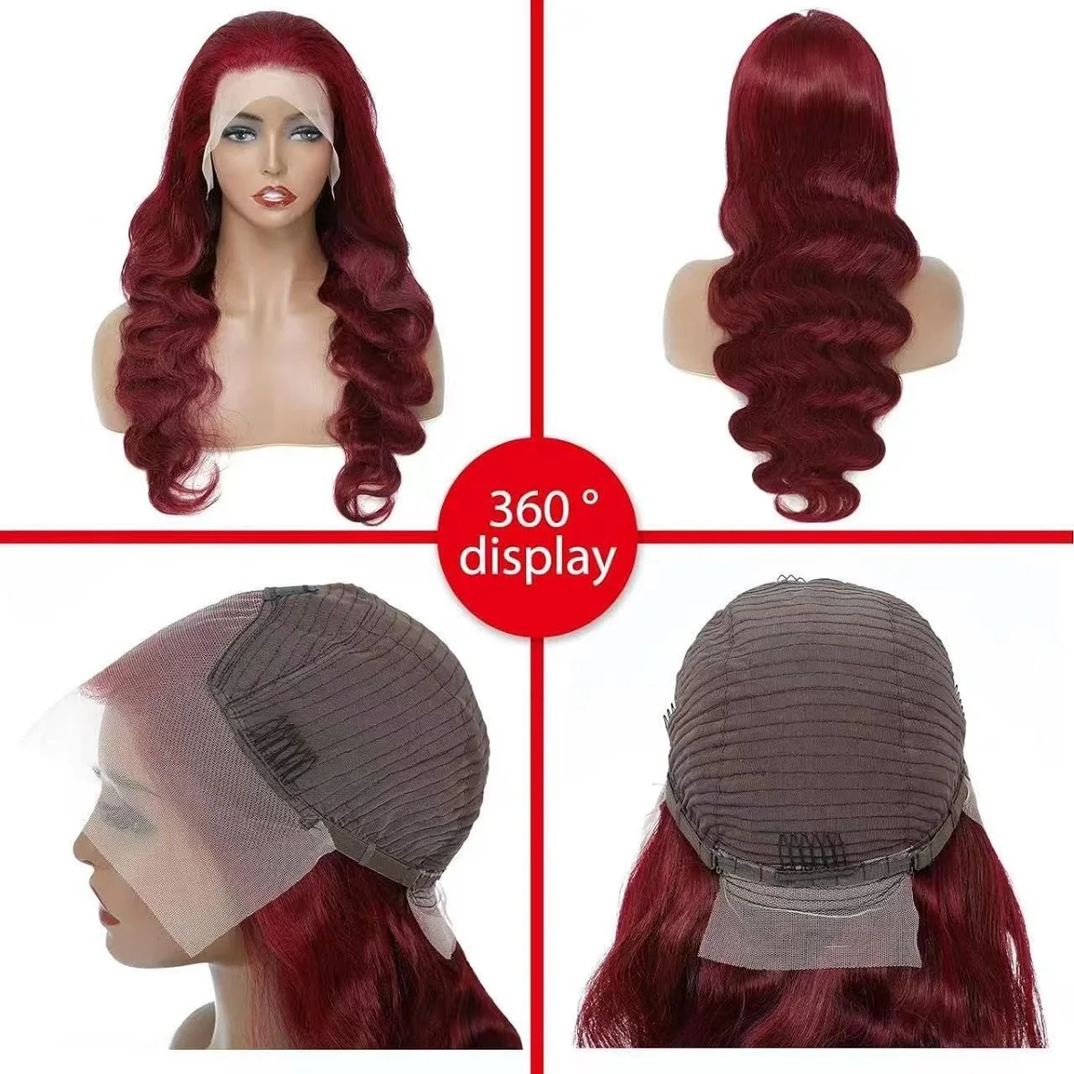 Perruques Body Wave Lace Front 99j Bourgogne en Cheveux Humains, 220% Densité 13x4, pour Femmes Aya – Image 5