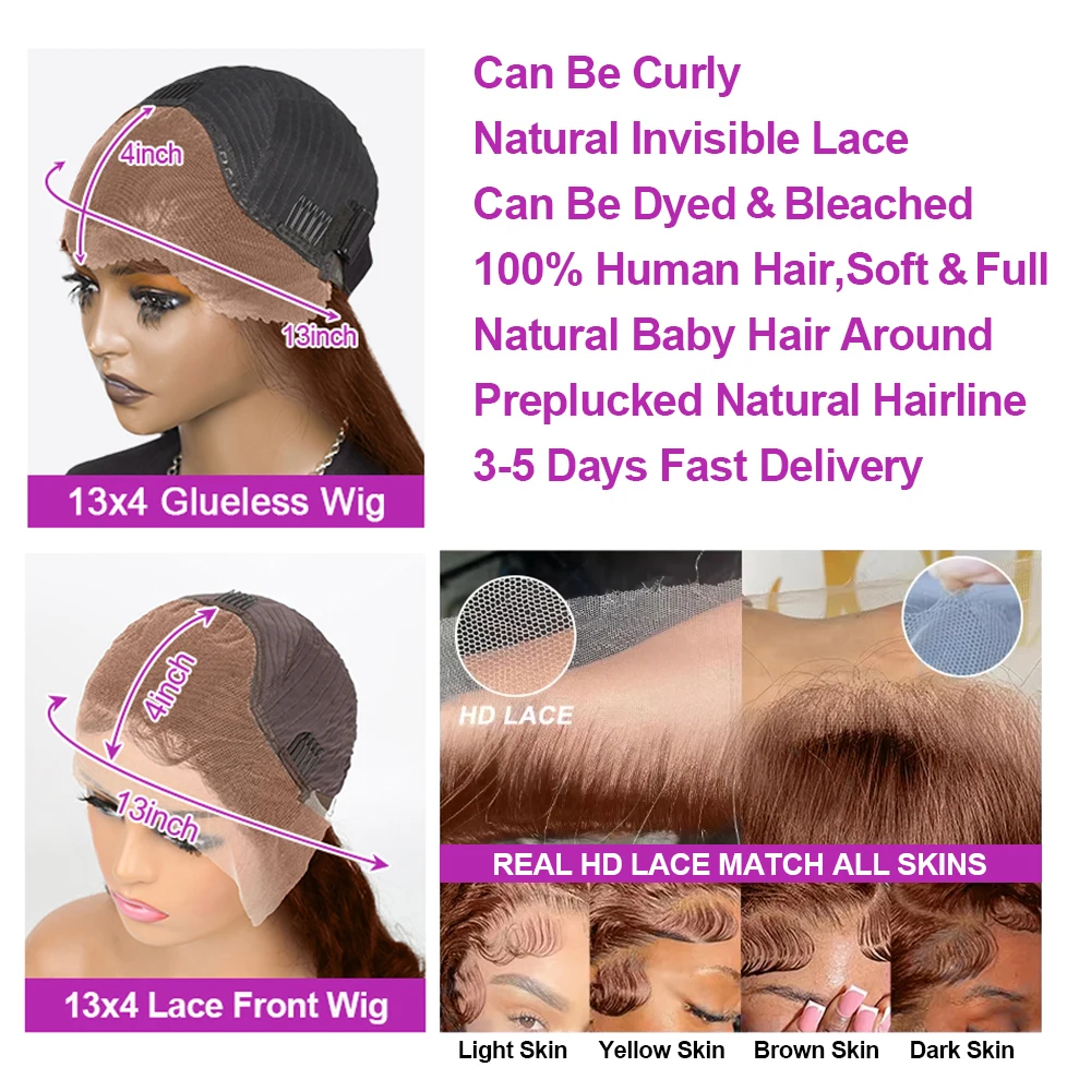 Perruque Lace Front Bob courte, lisse et soyeuse vietnamienne, cheveux naturels brun chocolat, sans colle, tressée, Hd, pour femmes Anastasia – Image 6