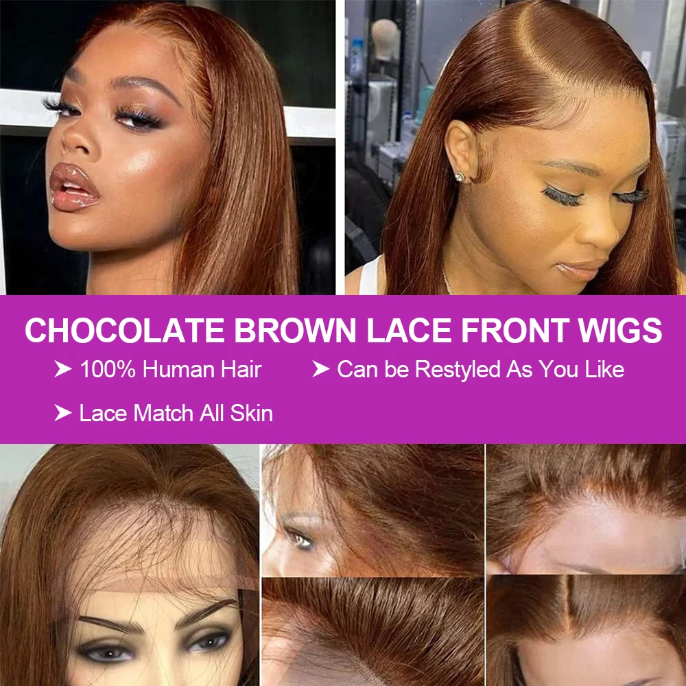 Perruque Lace Front Bob courte, lisse et soyeuse vietnamienne, cheveux naturels brun chocolat, sans colle, tressée, Hd, pour femmes Anastasia – Image 3