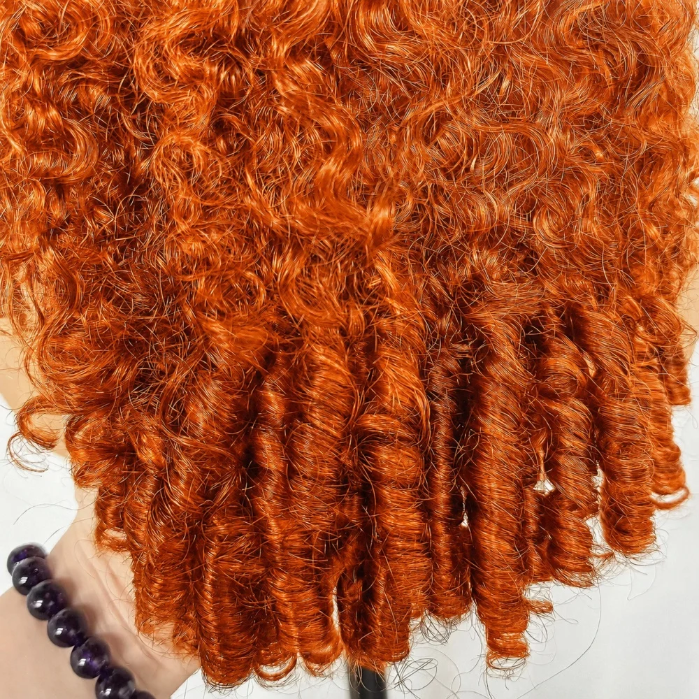 Perruque en cheveux humains bouclés birmans Nneka vietnamiens, couleur gingembre orange, en dentelle HD 13x6 colorée 350, Augustine – Image 4