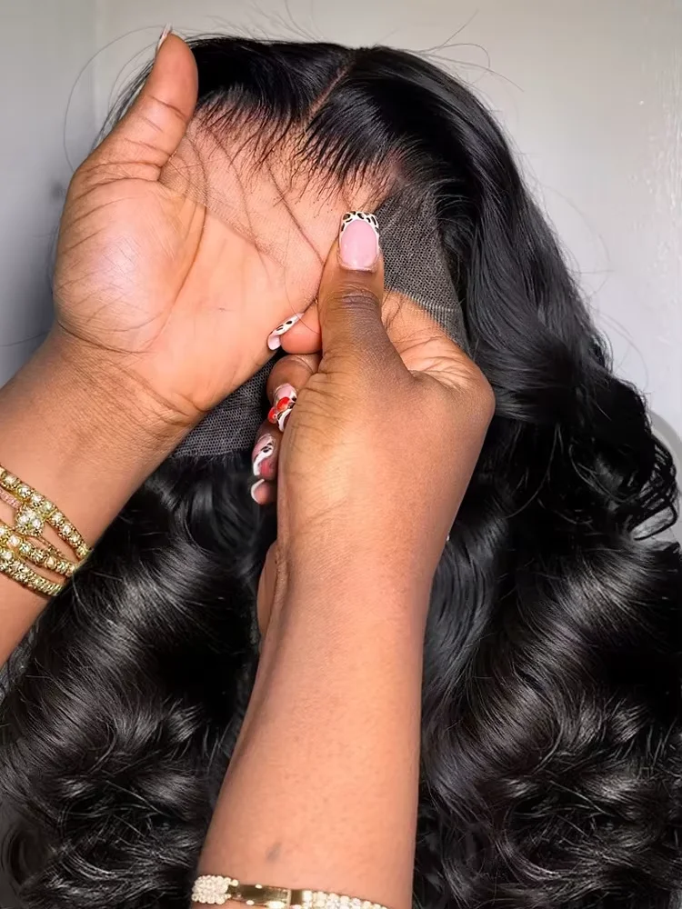 Perruque noire ondulée en cheveux humains 200 densité 13x6 HD femme 30 40 pouces brésilienne