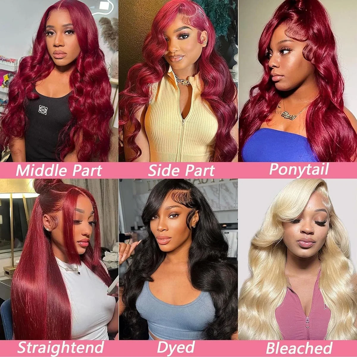 Perruques Body Wave Lace Front 99j Bourgogne en Cheveux Humains, 220% Densité 13x4, pour Femmes Aya – Image 4