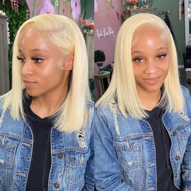 Perruques Courte Blonde 613 Bob de 8 à 14 Pouces en Cheveux Humains avec Dentelle Frontale pour Femmes, Densité 200, Carrie – Image 6