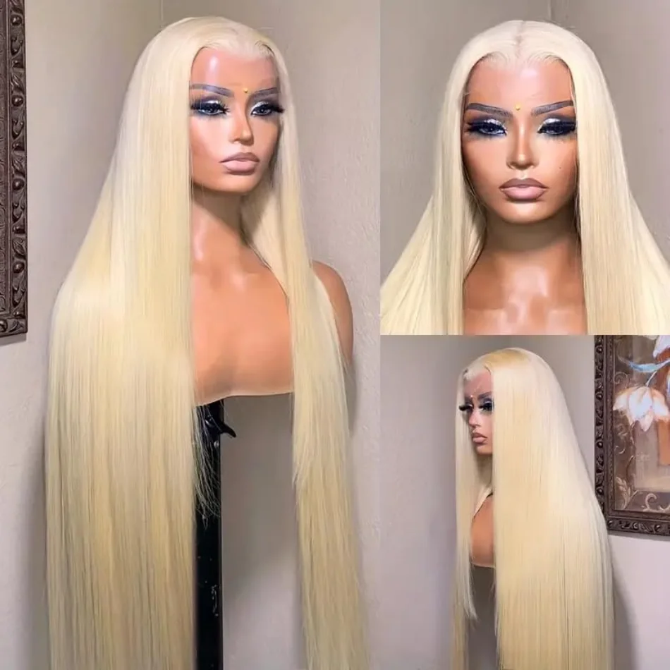 Perruque blonde cheveux humains longs et lisses Hd dentelle frontale 13X6 perruque brésilienne femmes 30 40 pouces 230 densité – Image 11