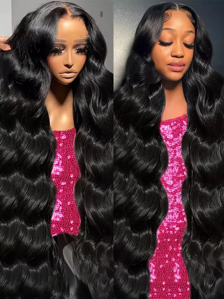 Perruque noire ondulée en cheveux humains 200 densité 13x6 HD femme 30 40 pouces brésilienne – Image 2