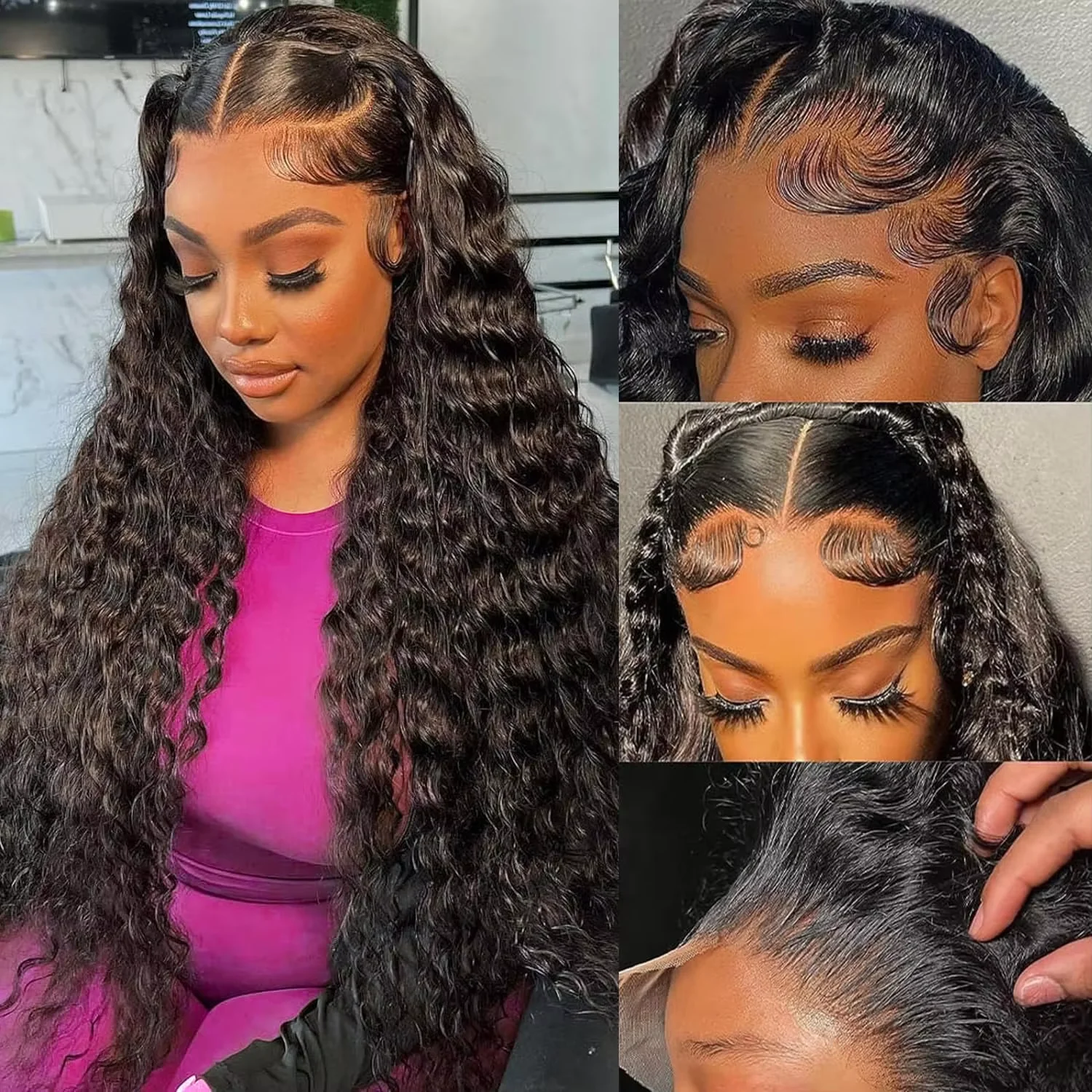Perruques de cheveux humains longue de vague profonde 13x4 HD dentelle transparente 13x6 pour les femmes 220% densité Anaê – Image 12