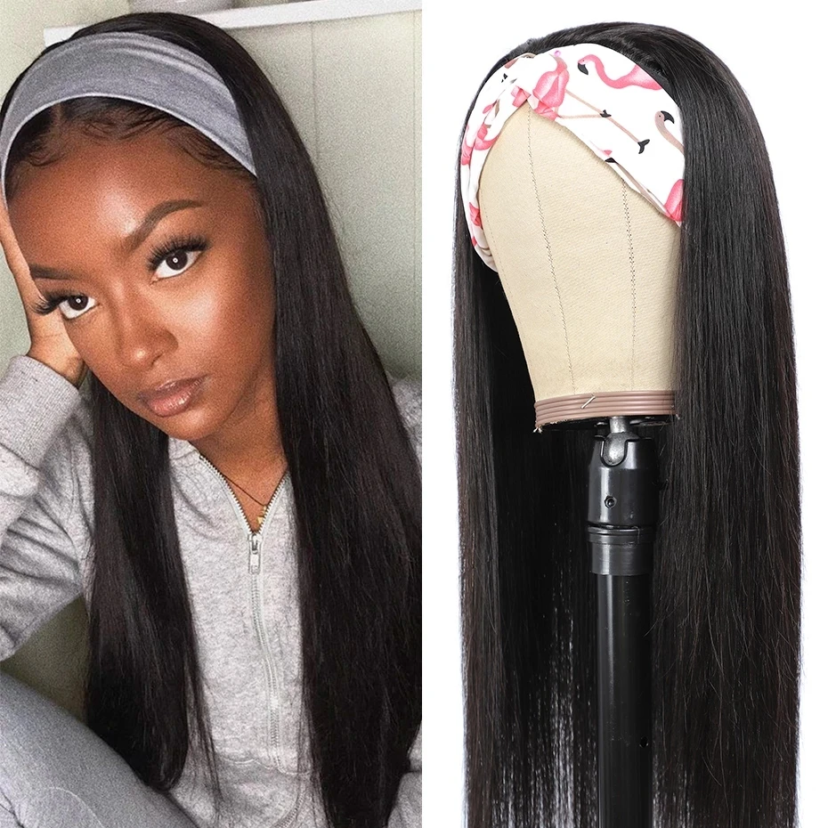 Perruque bandeau lisse brésilienne Aimelyne pour femme, cheveux humains, sans colle, densité 180%, bling hair