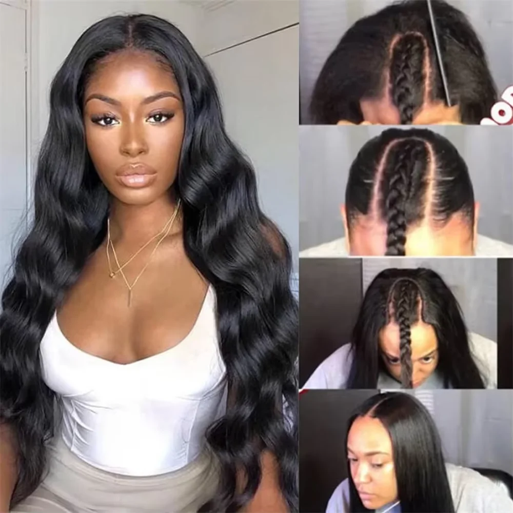 Perruque longue V-Part en Cheveux Humains Ondulés pour Femmes, Densité 220, Noire, Modèle Amélioré, 28-32 Pouces Adèle – Image 3
