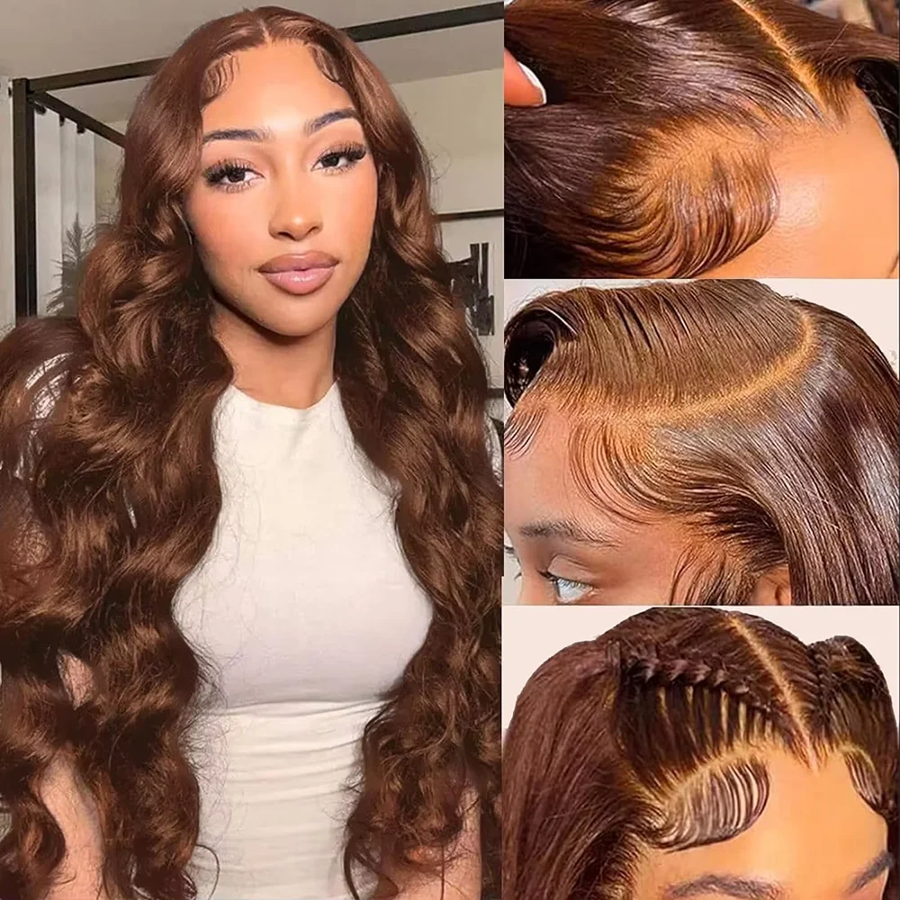 Perruque longue ondulée 13x6 chocolat brun HD dentelle cheveux humains 46 pouces 200 densité femmes Astrid – Image 3