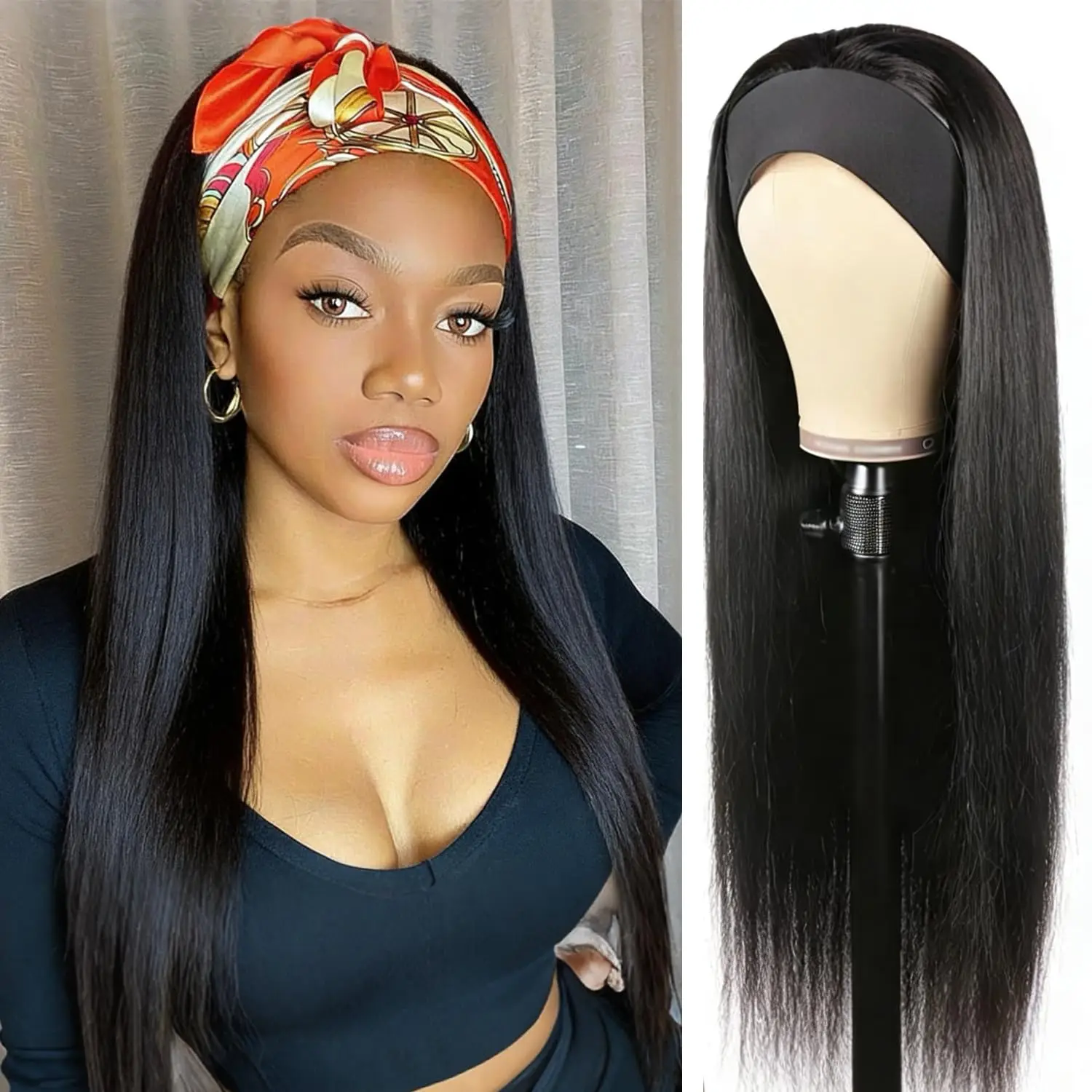 Perruque bandeau en cheveux humains ondulés, 16 pouces, sans colle, brésiliens lisses, ondulations profondes Amélie – Image 10