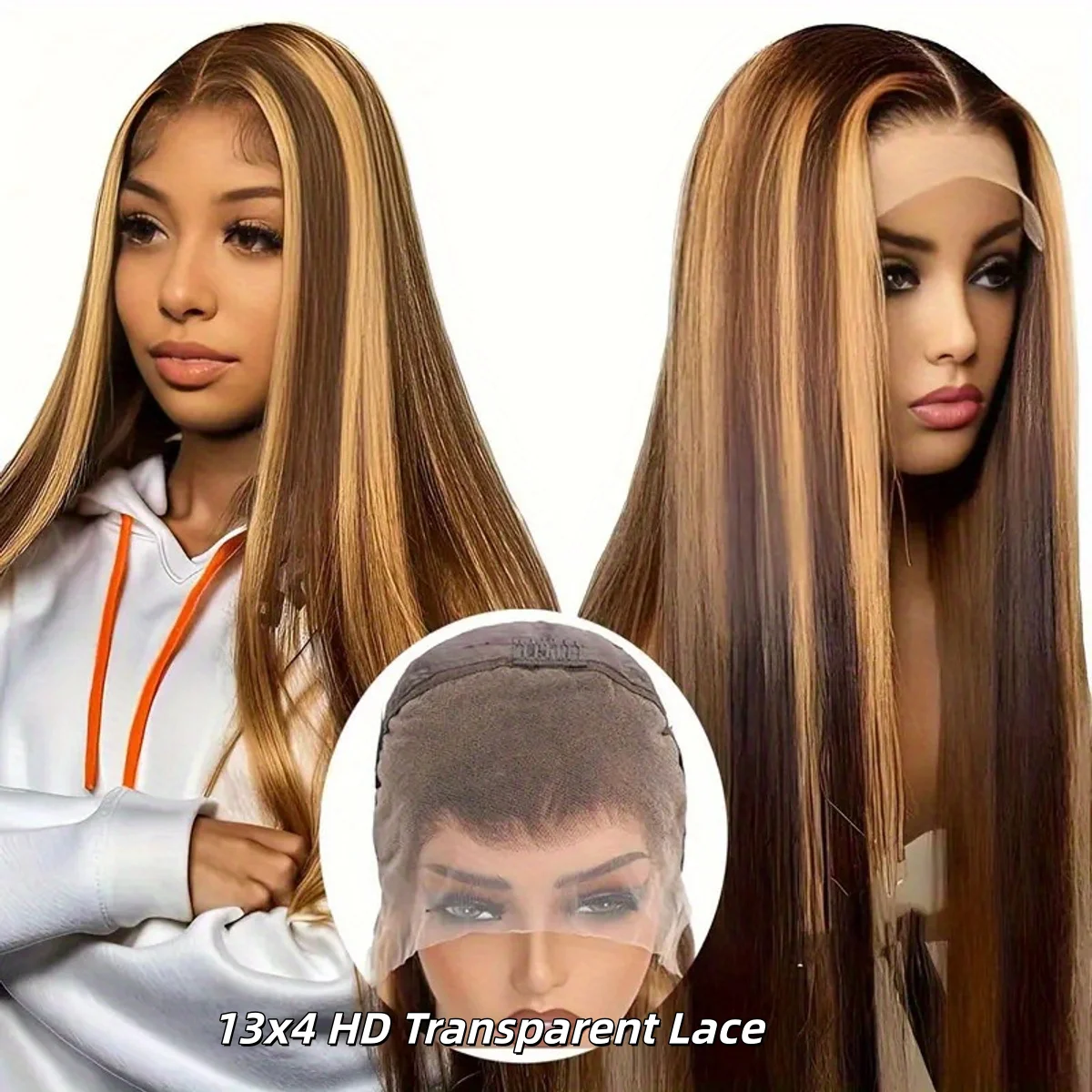Perruques Lace Front Ombrées en Cheveux Humains pour Femmes, Mèches 4/27, Densité 200, 13x4, Bourgogne 99J Athénaïs