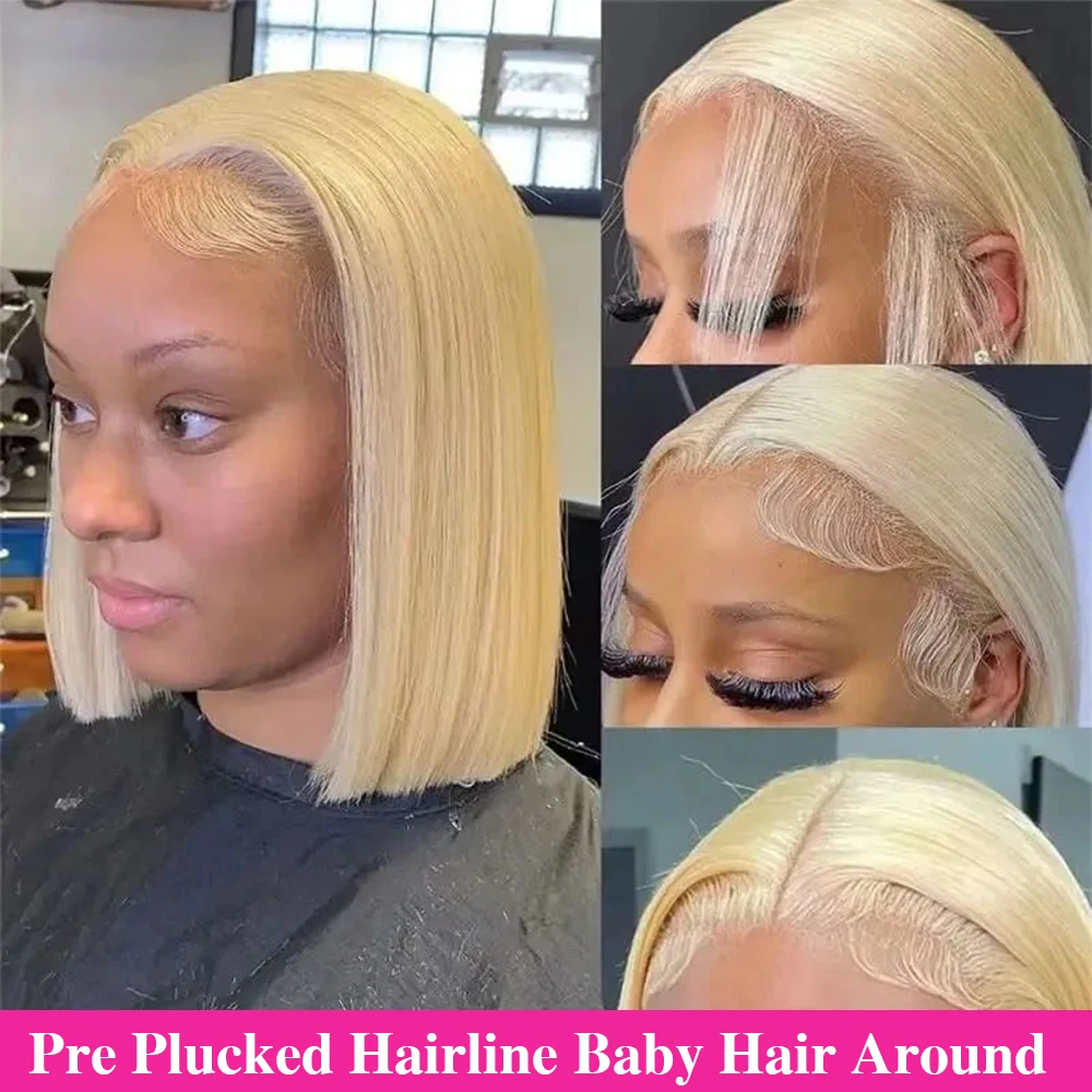 Perruques Courte Blonde 613 Bob de 8 à 14 Pouces en Cheveux Humains avec Dentelle Frontale pour Femmes, Densité 200, Carrie – Image 9