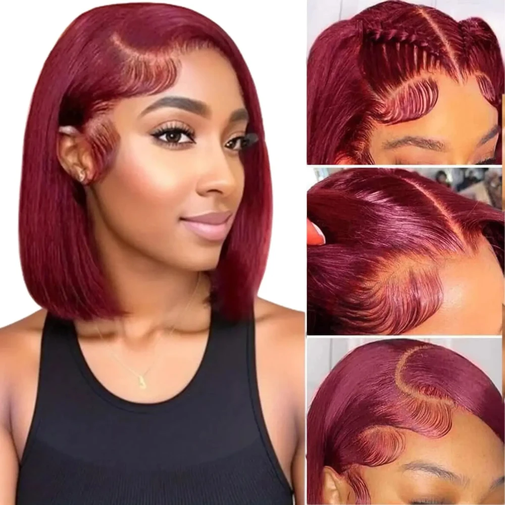 Perruque bordeaux lisse en cheveux humains, Lace Front 13x4 HD brésiliens Remy pour femmes Alexandra – Image 2