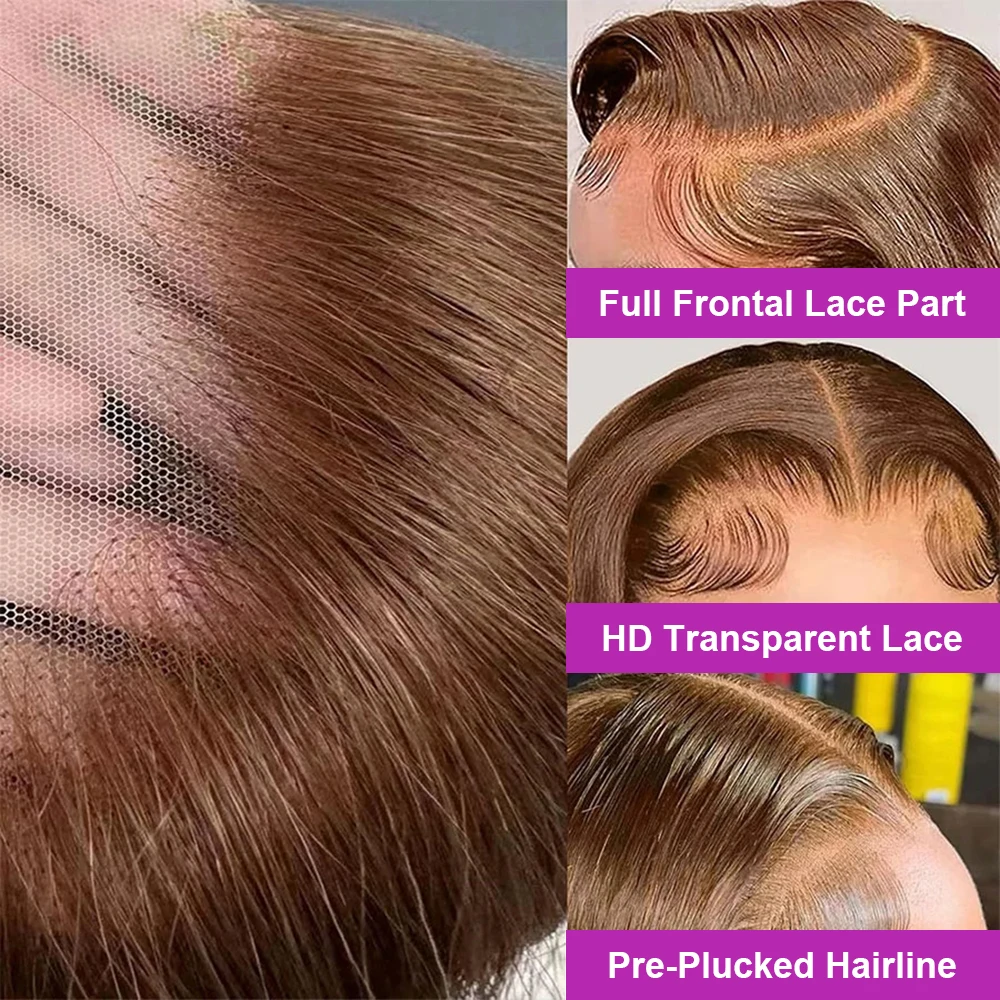 Perruque Cheveux Humains Dentelle frontale Sans Colle 16 Pouces Brun Chocolat Lisse Bob Court 13x4 HD Ariana – Image 7