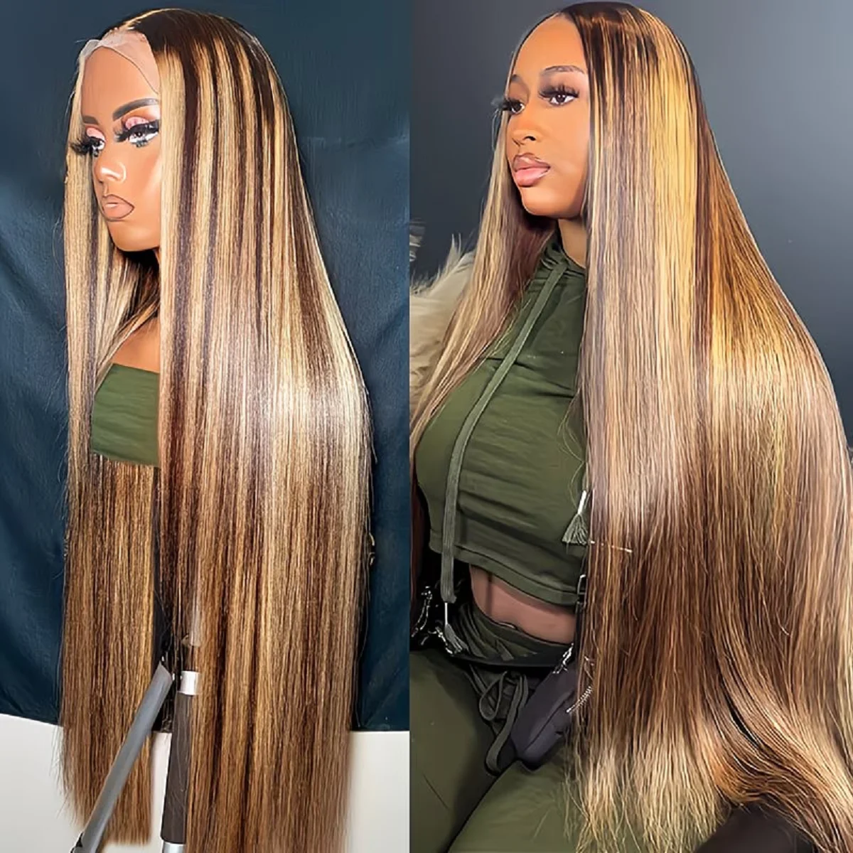 Perruques Lace Front Ombrées en Cheveux Humains pour Femmes, Mèches 4/27, Densité 200, 13x4, Bourgogne 99J Athénaïs – Image 11