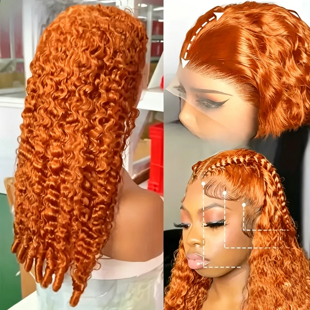 Perruque en cheveux humains bouclés birmans Nneka vietnamiens, couleur gingembre orange, en dentelle HD 13x6 colorée 350, Augustine – Image 2