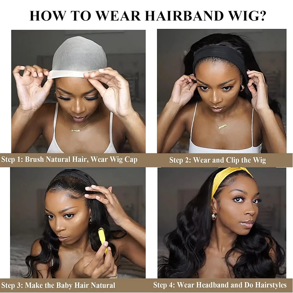 Perruque bandeau en cheveux humains ondulés, 16 pouces, sans colle, brésiliens lisses, ondulations profondes Amélie – Image 5