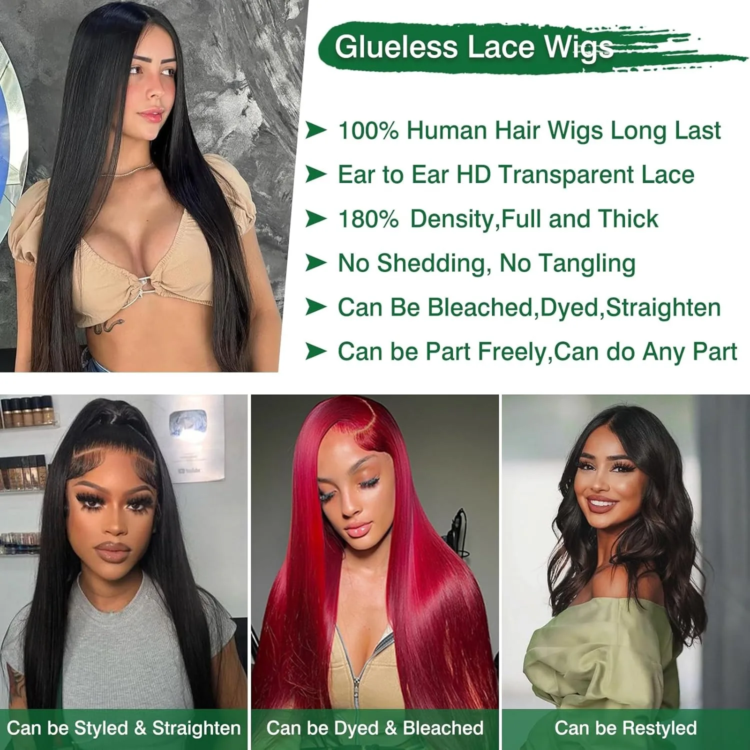 Perruque Lace femme cheveux naturels lisses glueless 30 34, 5x5 6x4 Lace Noire Anika – Image 3