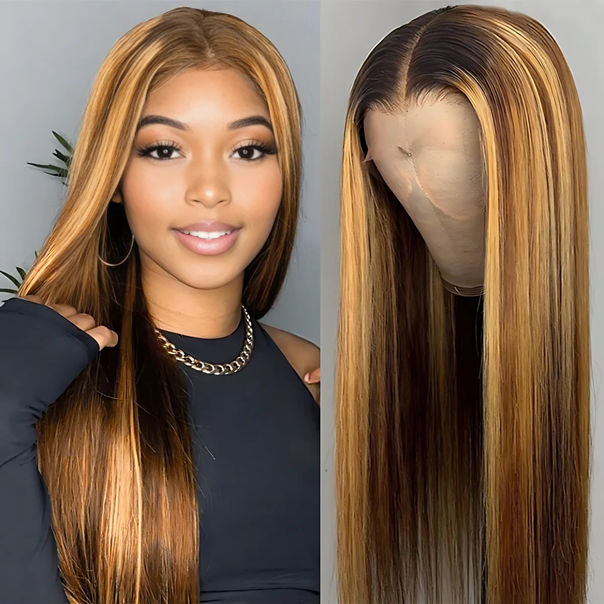 Perruques Lace Front Ombrées en Cheveux Humains pour Femmes, Mèches 4/27, Densité 200, 13x4, Bourgogne 99J Athénaïs – Image 3