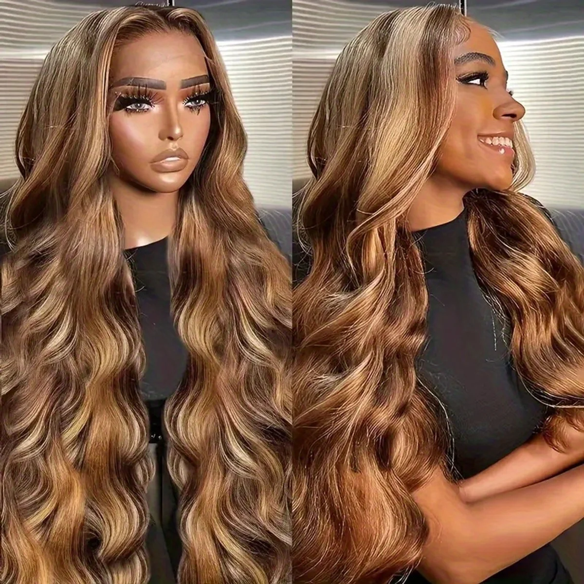 Perruques Lace Front Ombrées en Cheveux Humains pour Femmes, Mèches 4/27, Densité 200, 13x4, Bourgogne 99J Athénaïs – Image 8