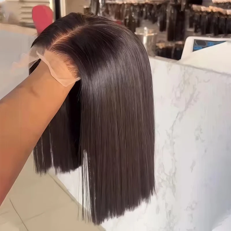 13x6 Perruque BOB Courte Lisse Cheveux Humain Brésiliens Naturelle Femme 13x4 Transparent Lace