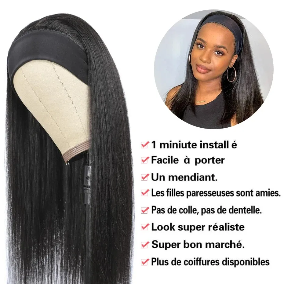 Perruque bandeau lisse brésilienne Aimelyne pour femme, cheveux humains, sans colle, densité 180%, bling hair – Image 4