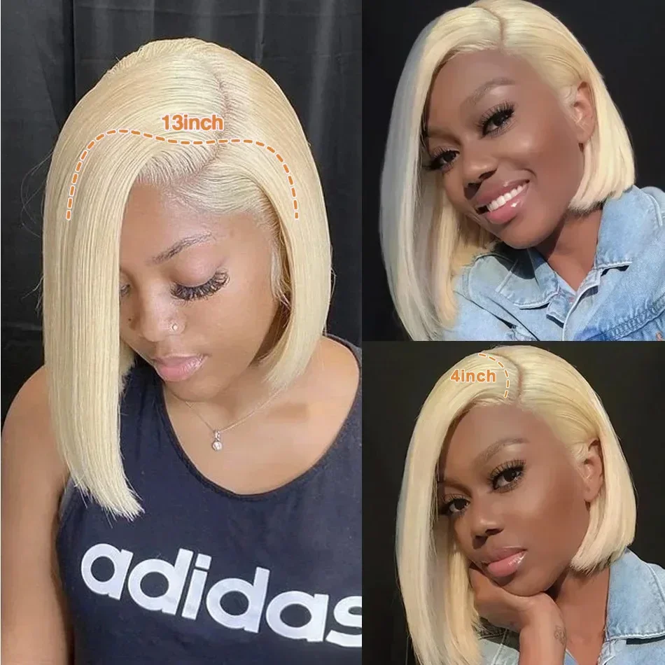 Perruques Courte Blonde 613 Bob de 8 à 14 Pouces en Cheveux Humains avec Dentelle Frontale pour Femmes, Densité 200, Carrie – Image 8