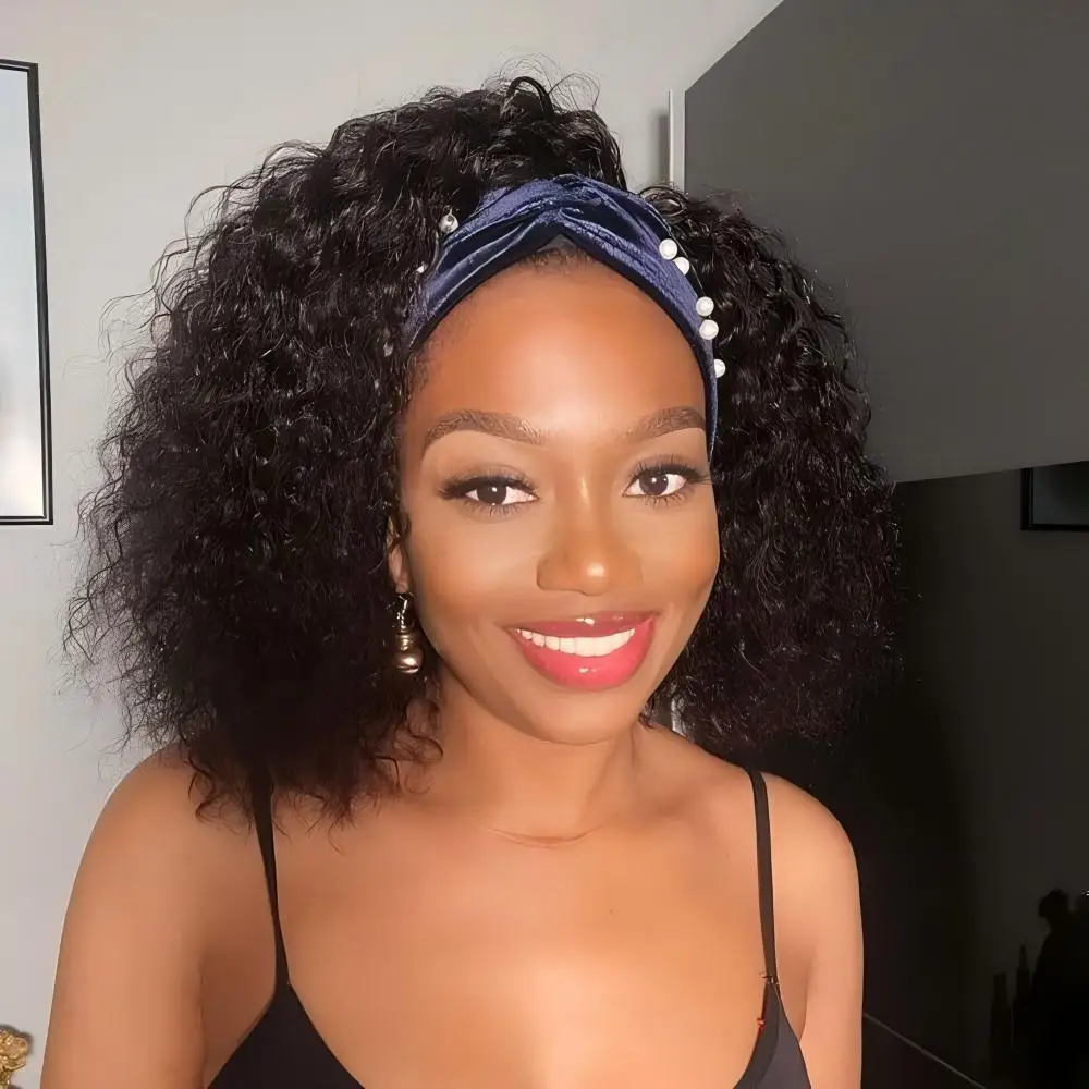 Perruques bandeau bouclées crépues en cheveux humains brésiliens, densité 200%, 20 pouces, sans colle Adélaïde